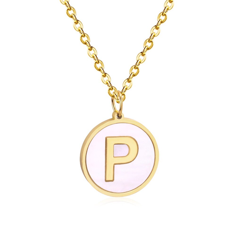 Stainless Steel Round Initial Pendant Necklace Gold Color 26 A-Z Letter Necklaces For Female Party Friend Wholesale