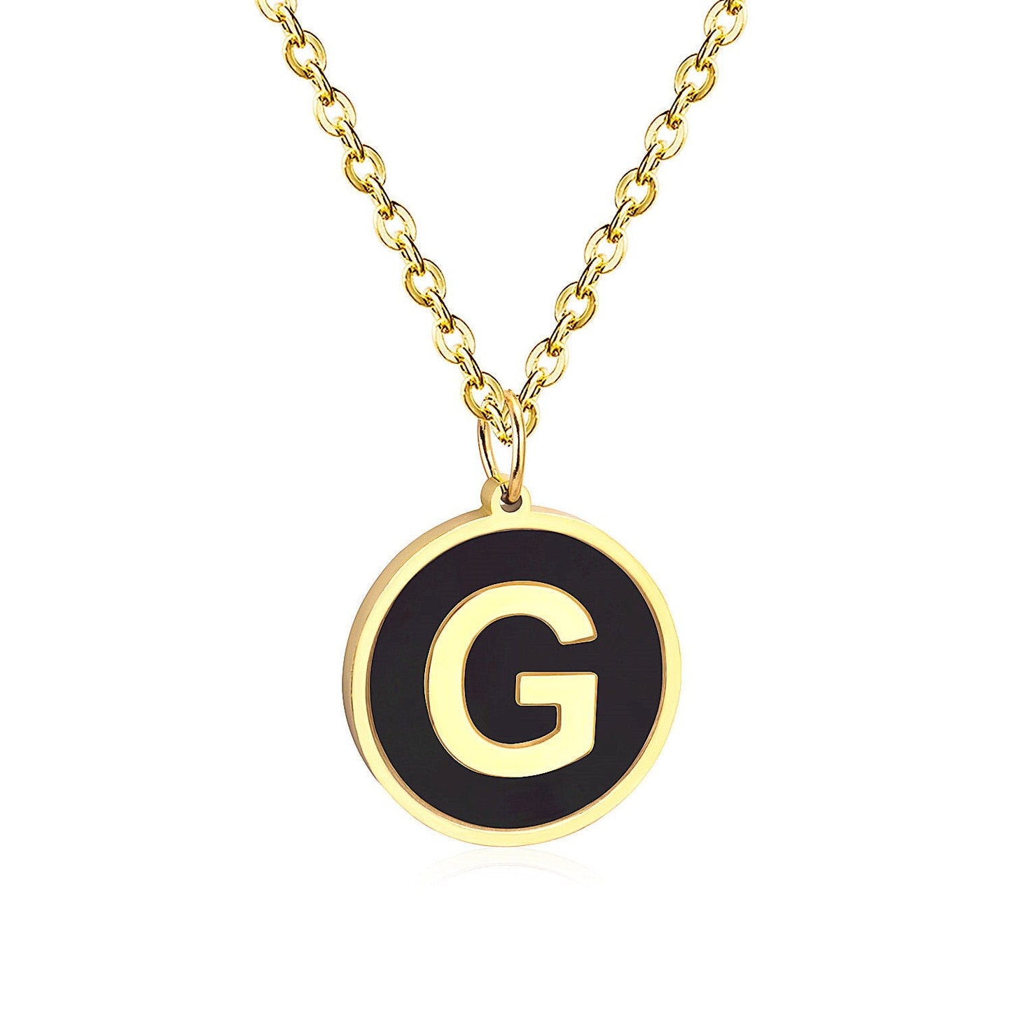 ASON New Punk Jewelry Gold Black Shell Choler Necklaces Stainless Steel 26 Letter Alphabet Pendant Necklaces Women/Girl