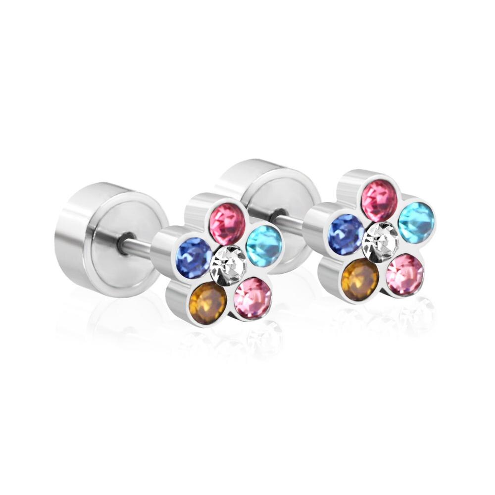 ASON White Crystal Earrings for Women/Kid Stainless Steel Flower Shape Silver Color Earring Fashion Jewelry Daily Wear