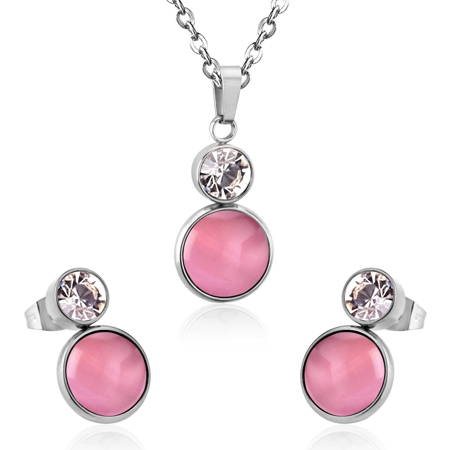 Crystal Opals Stainless Steel Necklaces Earrings Jewellery Sets Dubai Indian Wedding Jewelry Sets For Women Girls