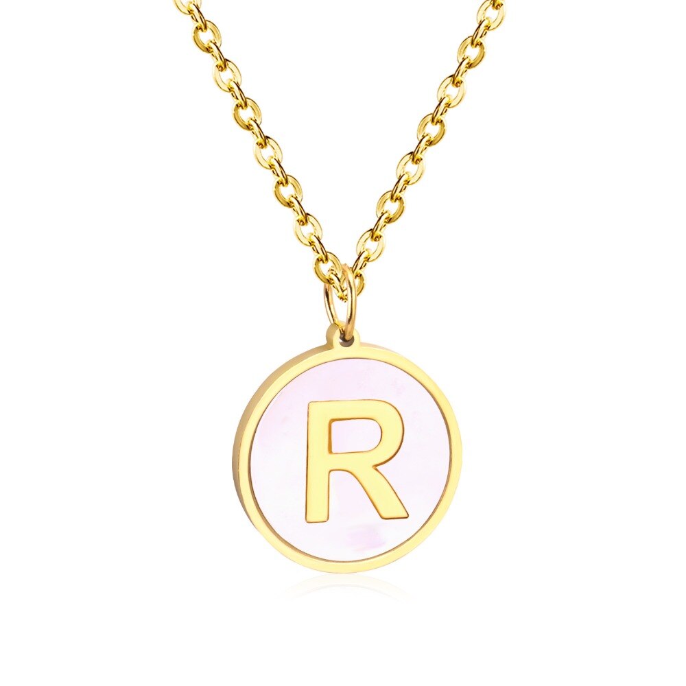 Stainless Steel Round Initial Pendant Necklace Gold Color 26 A-Z Letter Necklaces For Female Party Friend Wholesale