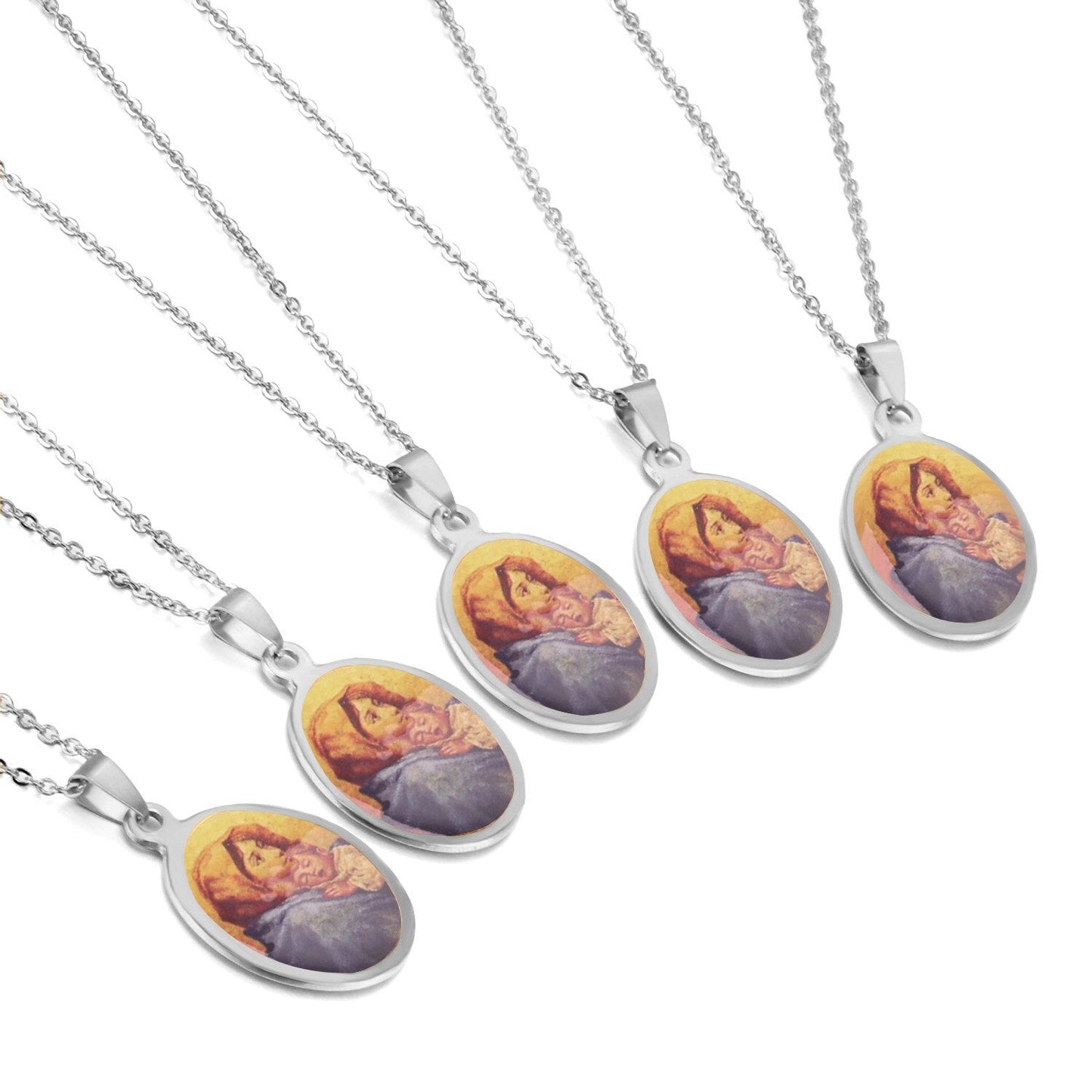Stainless Steel Necklace Blessed Virgin Mary Hug A Lovely Boy Pendants Necklaces,5pcs/lot