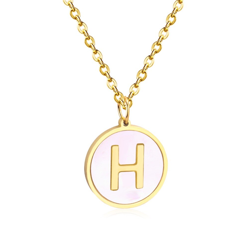 Stainless Steel Round Initial Pendant Necklace Gold Color 26 A-Z Letter Necklaces For Female Party Friend Wholesale