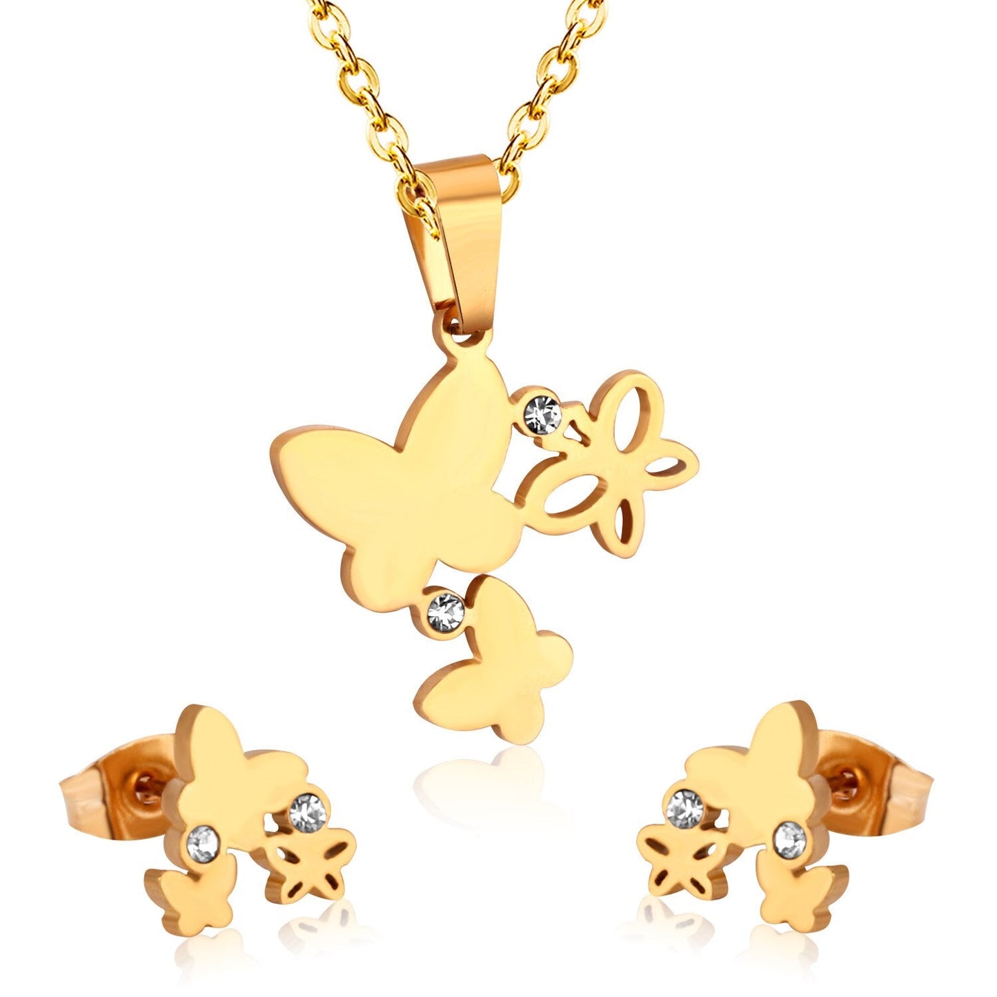 Fashion Butterfly Necklace Earrings Jewellery Set for Women Gold-Color Crystal Girls Dubai Wedding Jewelry Sets