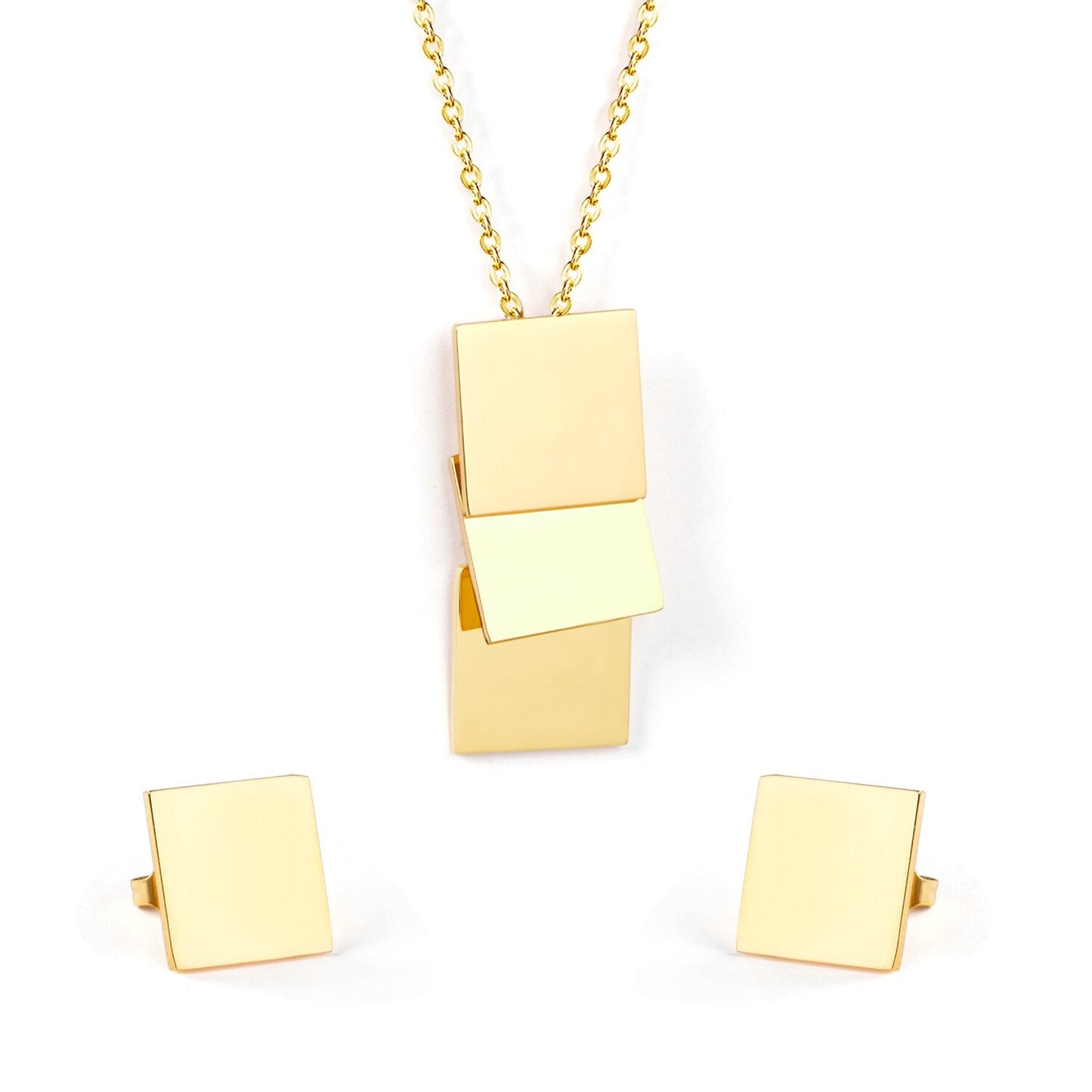 Rectangle Shape Trendy Necklaces Earrings Stainless Steel Jewelry Set Gold/Silver Color For Woman Valentine Gifts