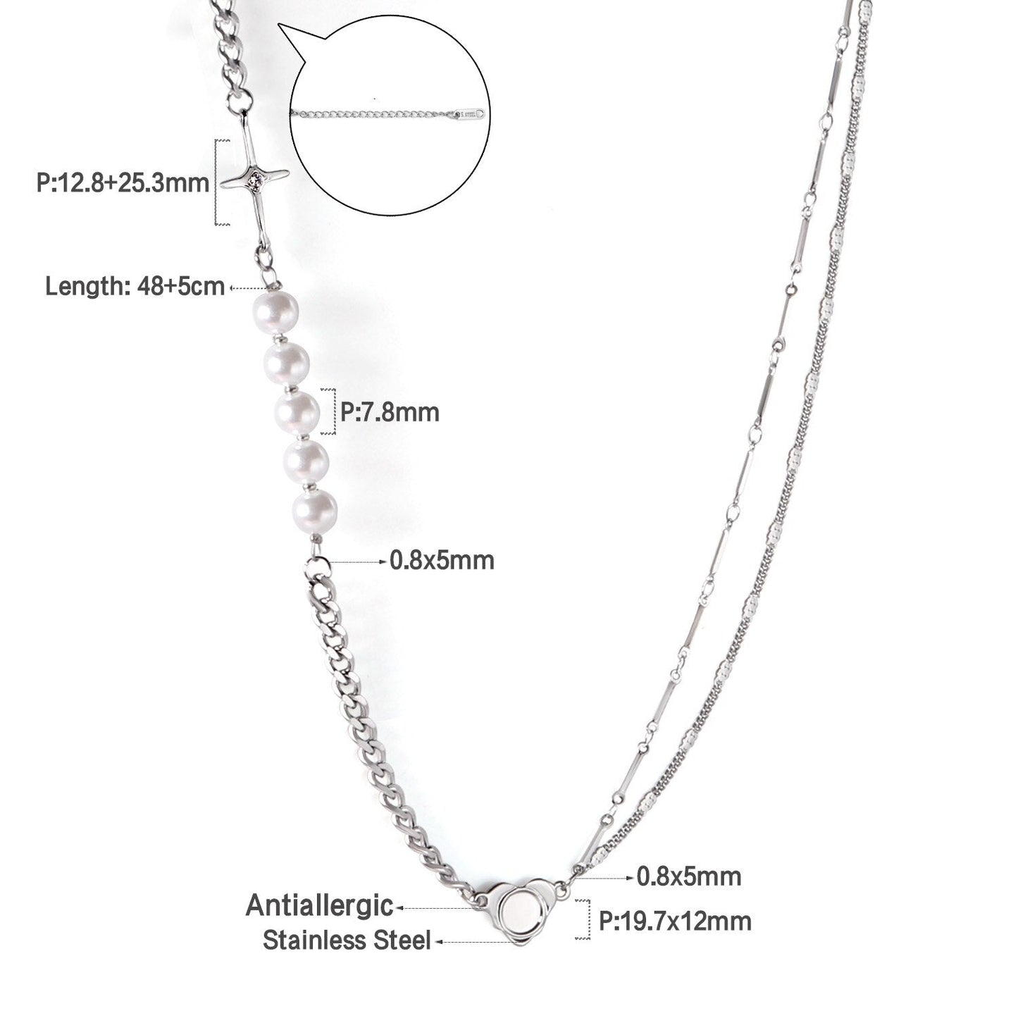 ASON Vintage Baroque Irregular Pearl Pendant Chain Necklace Stainless Steel Geometric Fashion Jewelry for Women Party Gift