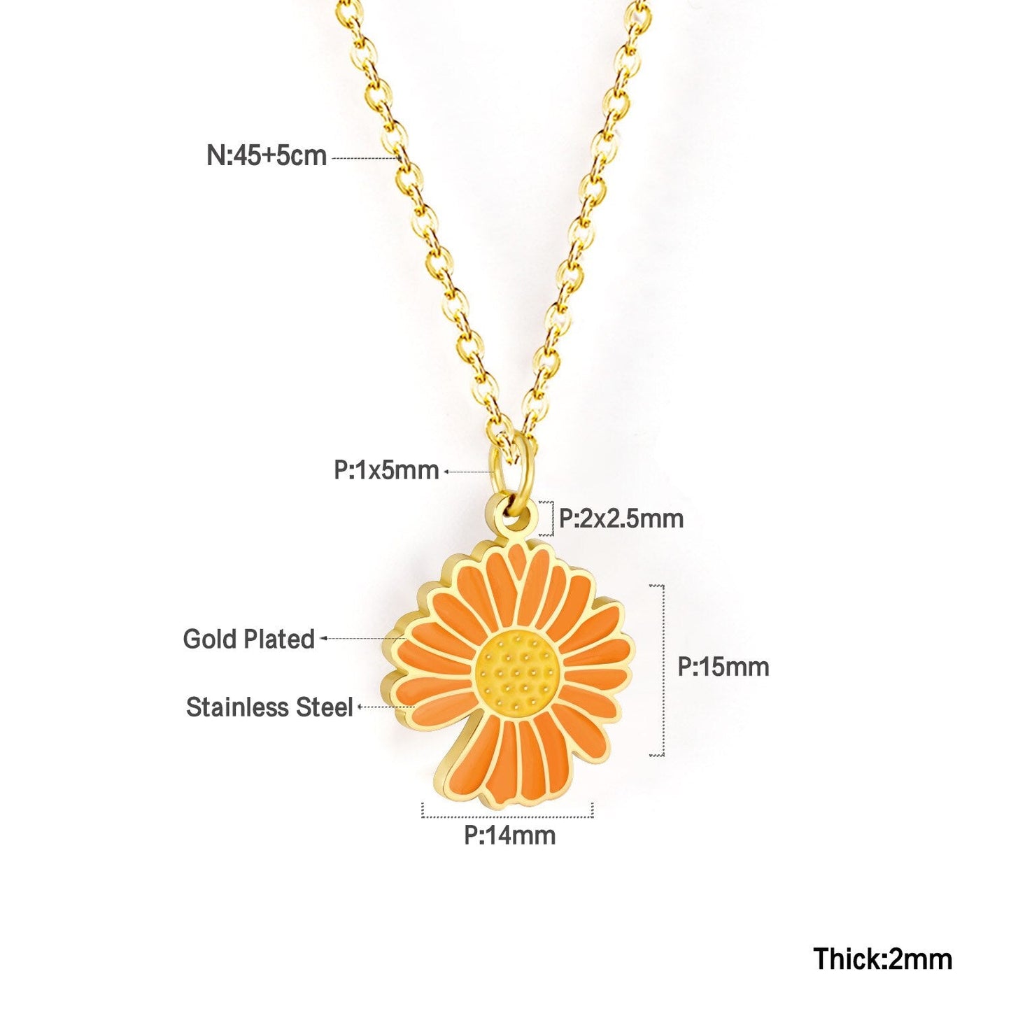 ASON Korean Fashion Sunflower Pendant Necklace for Women Stainless Steel Colorful Choker with Extender Jewelry Accessories