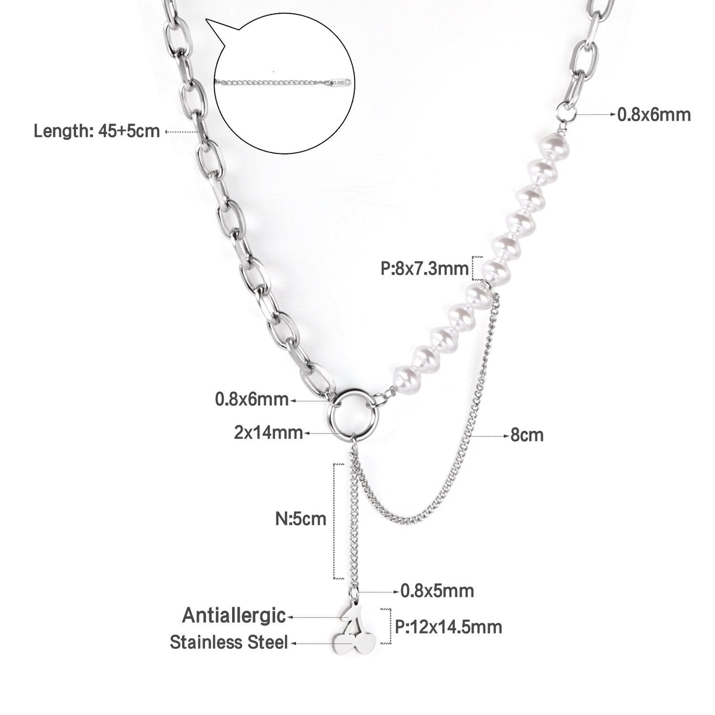 ASON Vintage Baroque Irregular Pearl Pendant Chain Necklace Stainless Steel Geometric Fashion Jewelry for Women Party Gift