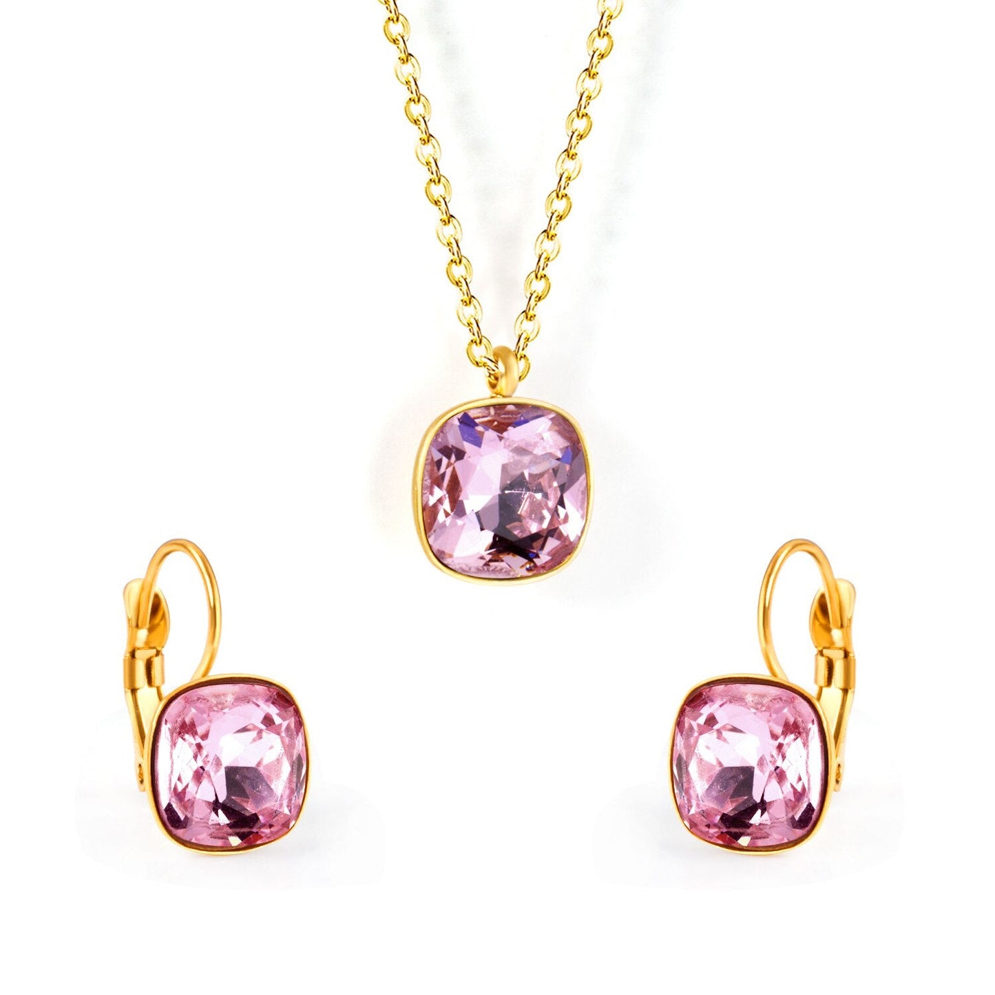 Bridal Jewelry Sets Trendy Style Geomtry Multi-colorful CZ Pendant Necklace Earrings Sets Brinco Party Wholesale