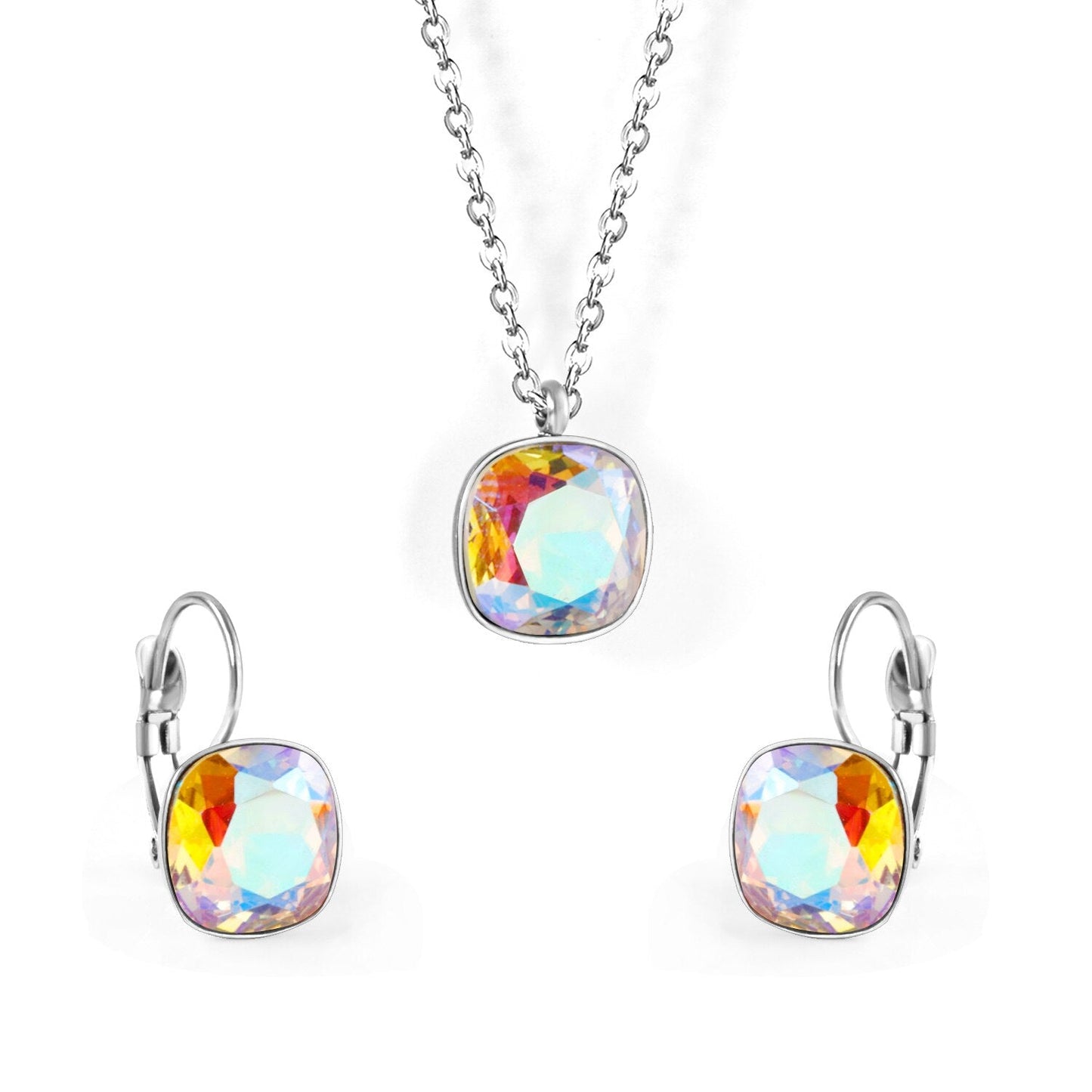 Bridal Jewelry Sets Trendy Style Geomtry Multi-colorful CZ Pendant Necklace Earrings Sets Brinco Party Wholesale