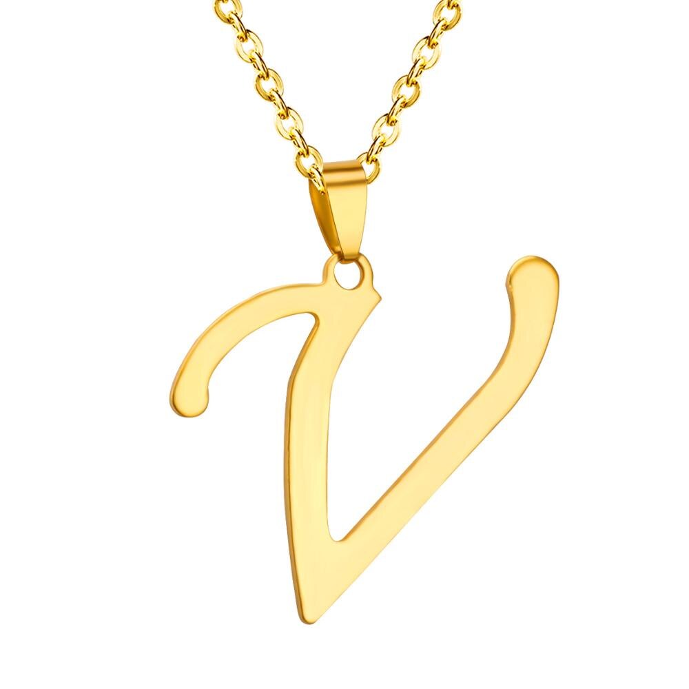 ASON Initial 26 Letters A-Z Gold Color Stainless Steel Modern Chain Choker Pendant Necklaces For Women Fashion Jewelry