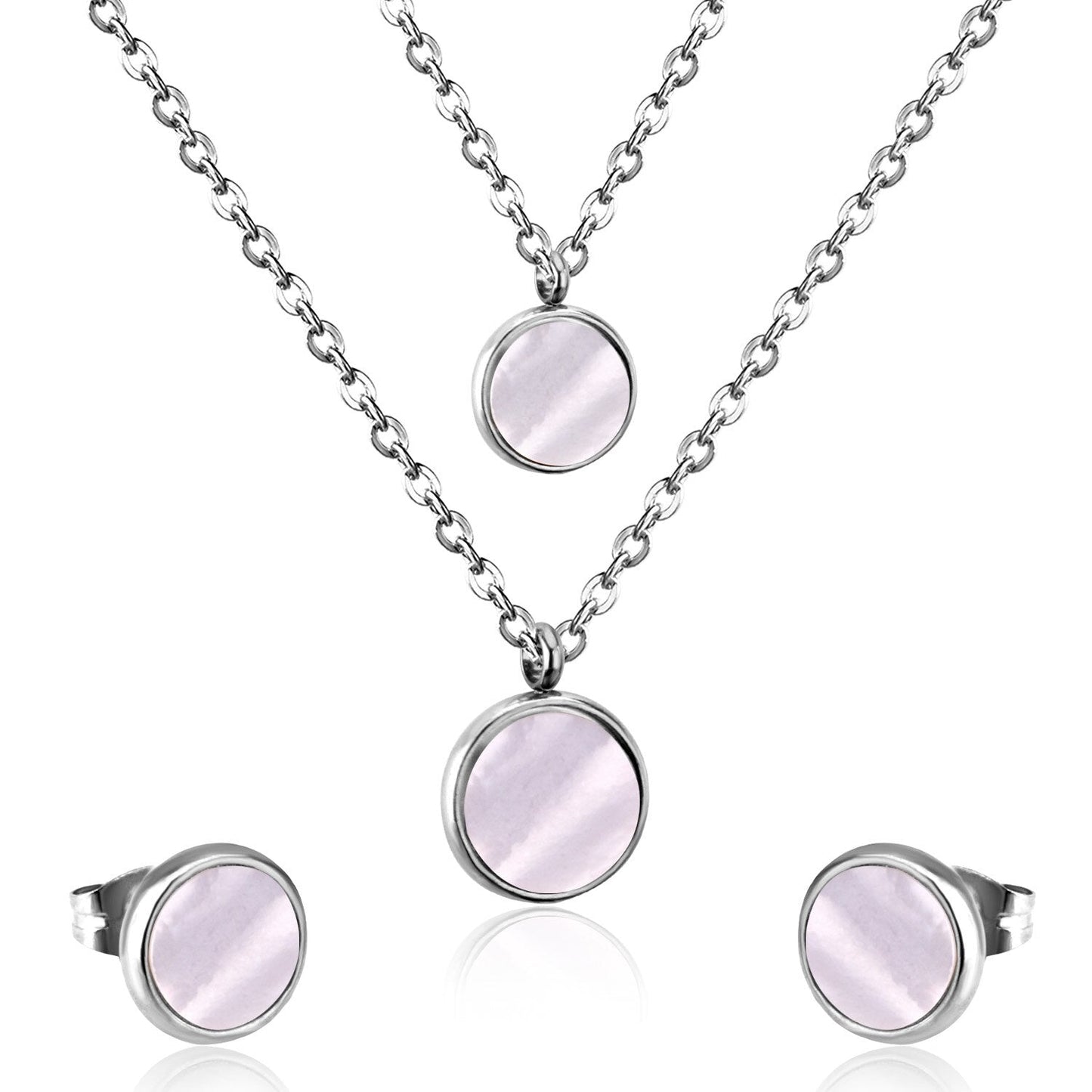 Fashion Elegant Luxury Double Chain Stainless Steel Necklaces Earrings Sets For Ladies Wedding Jewellry pendientes
