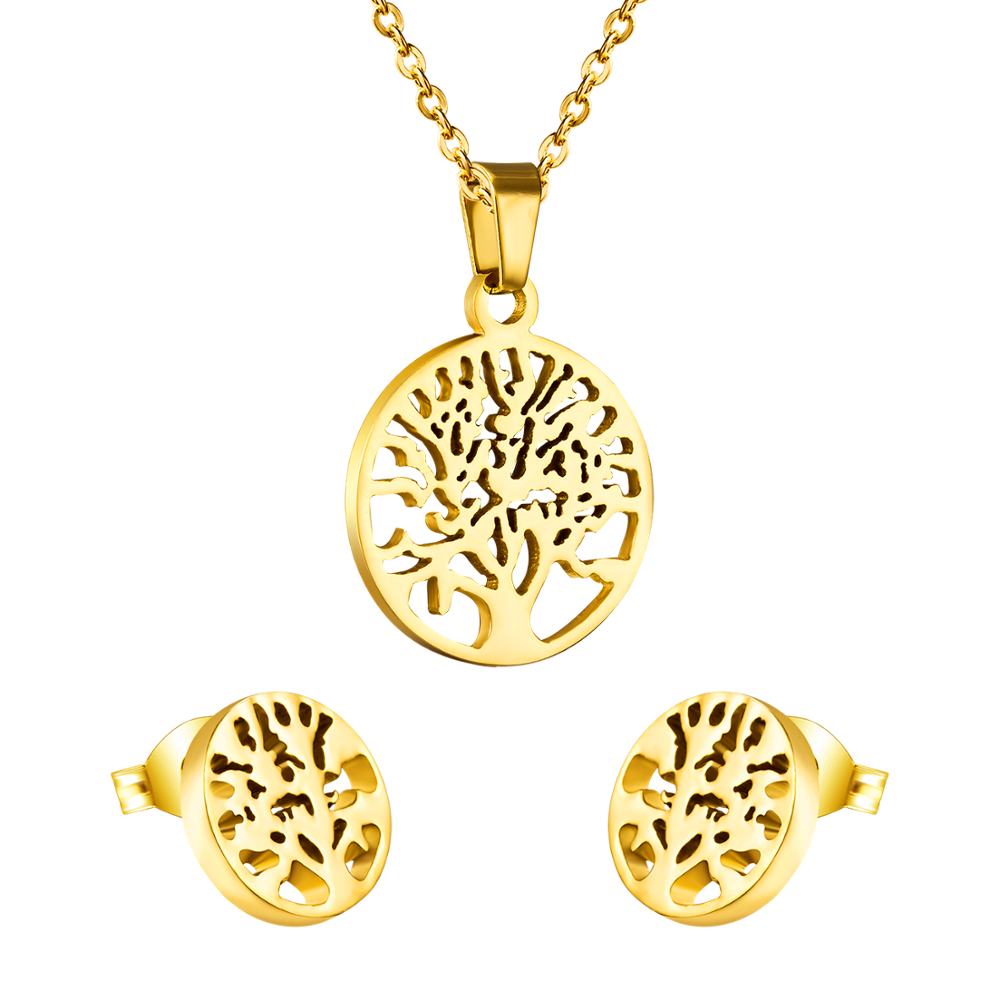 ASON Christmas Jewelry Sets Female Accessories Stainless Steel Tree Pendant Necklace Earring Sets Wholesale Party