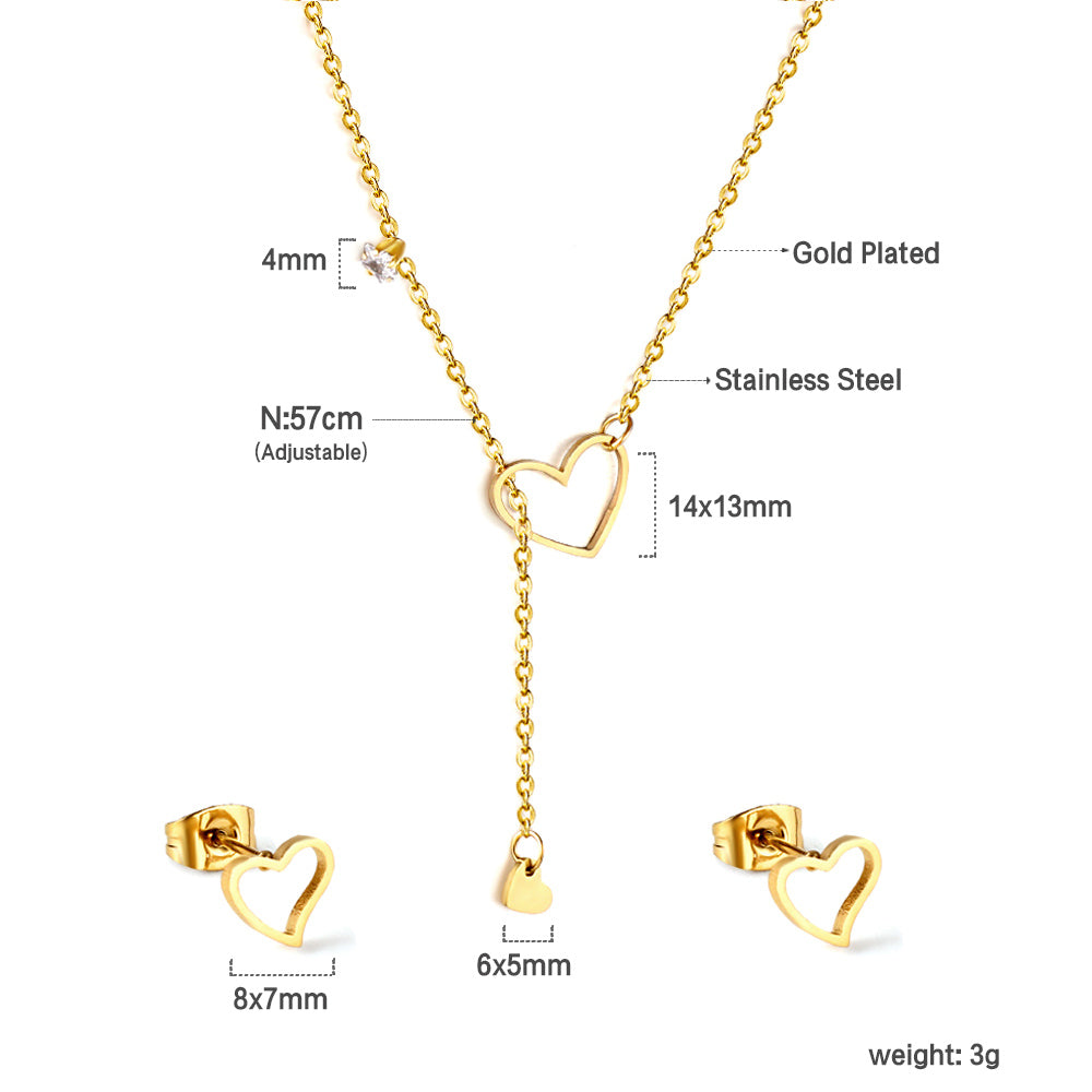 Wholesale Heart Cutout with Diamonds Jewelry Set Gold