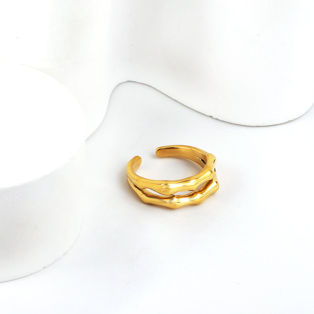 Stainless steel opening adjustable irregular ring light luxury geometry ring wholesale