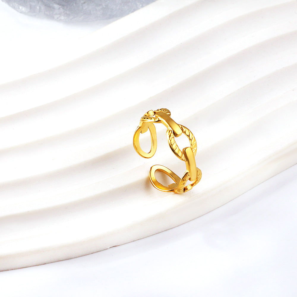 Leaf love shape simple open stainless steel ring wholesale