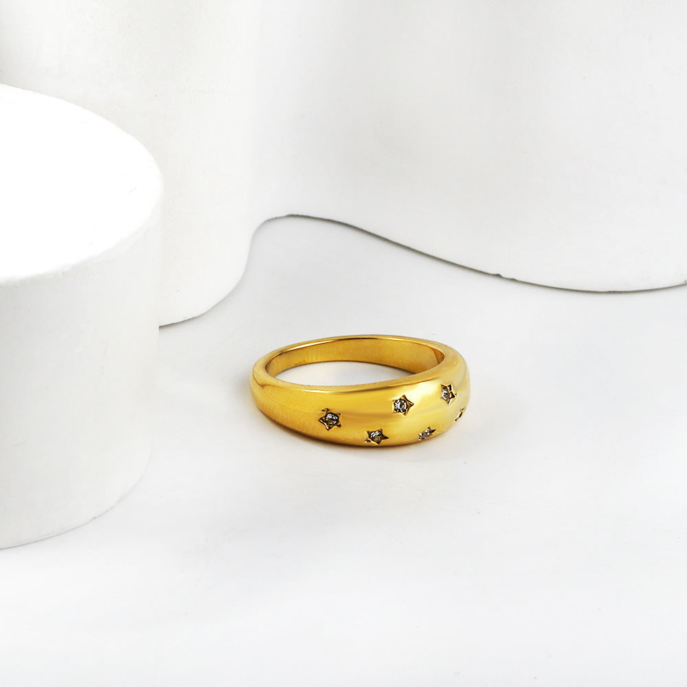French retro tide models full star zirconia ring 18K gold plated stainless steel ring