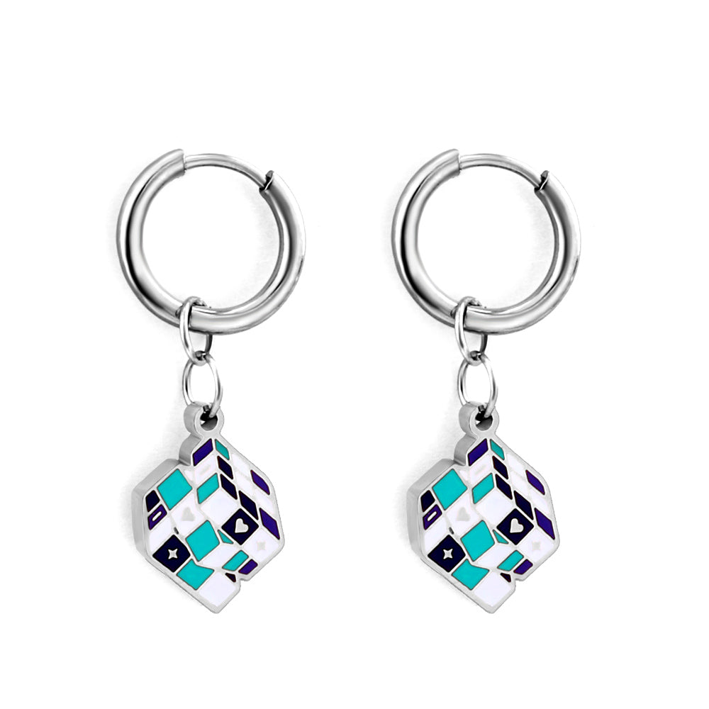 Enamel Girls Kids Jewelry Fashion Circle with Rubik's Cube Mixed Color Earrings