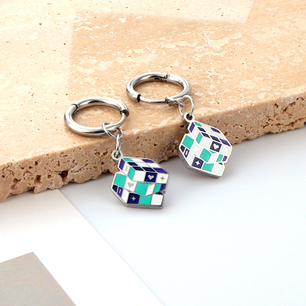 Enamel Girls Kids Jewelry Fashion Circle with Rubik's Cube Mixed Color Earrings