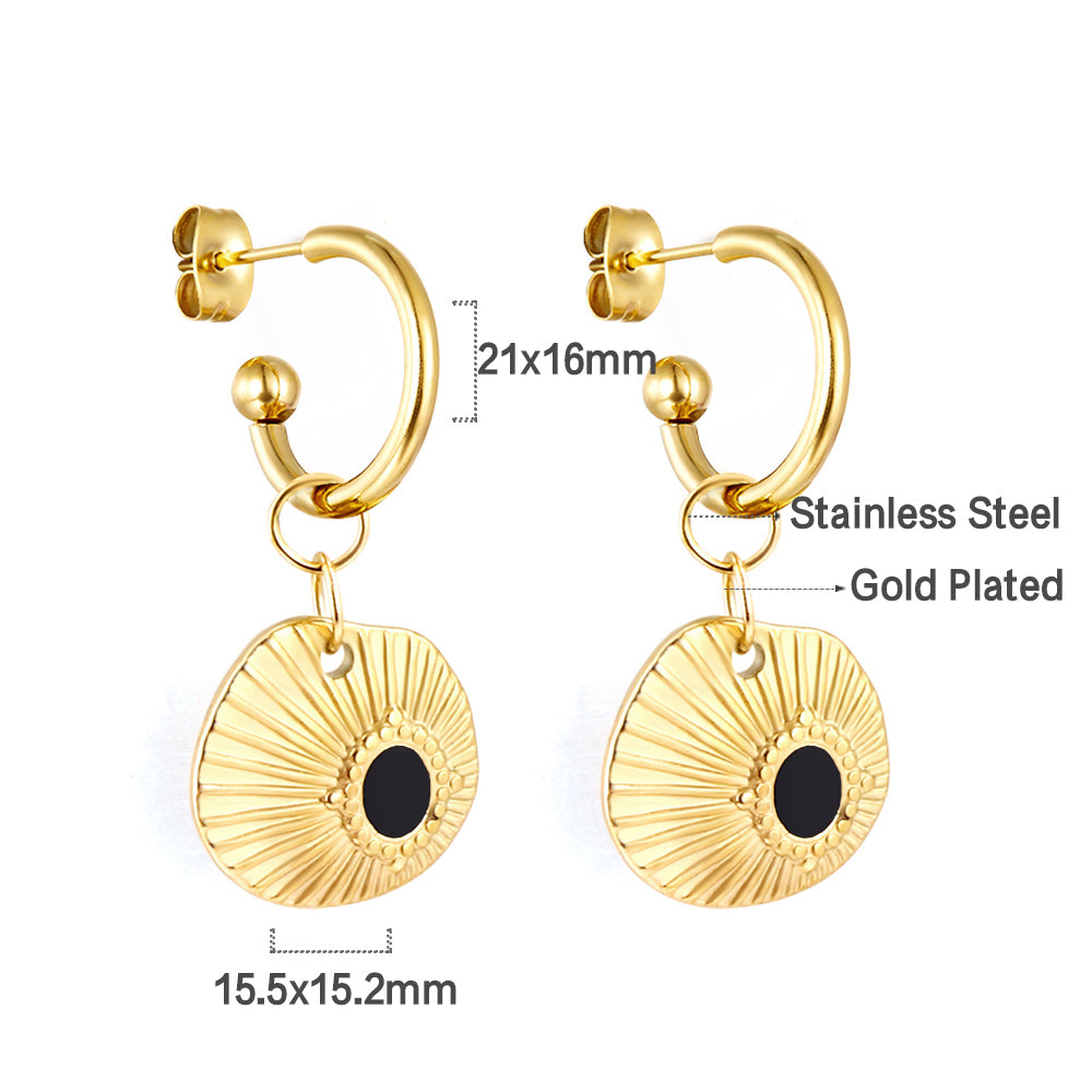 Enamel Girls Jewelry Fashion Half Circle Steel Ball with Shell Black Stud Earrings