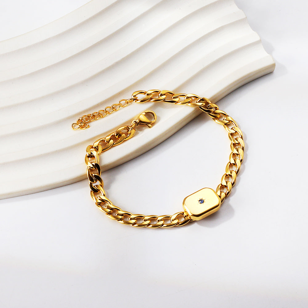 Rectangle with blue diamonds matching chain soft bracelet 17.5+3cm