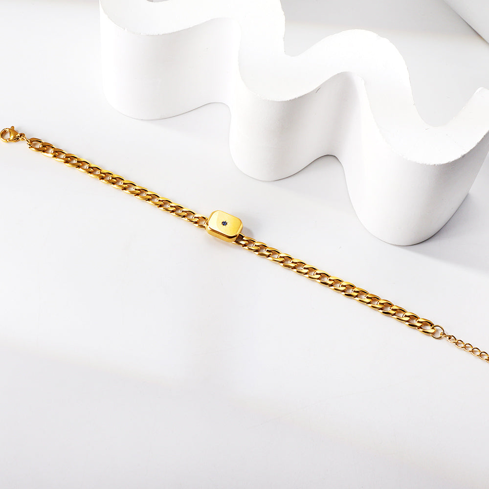 Rectangle with blue diamonds matching chain soft bracelet 17.5+3cm