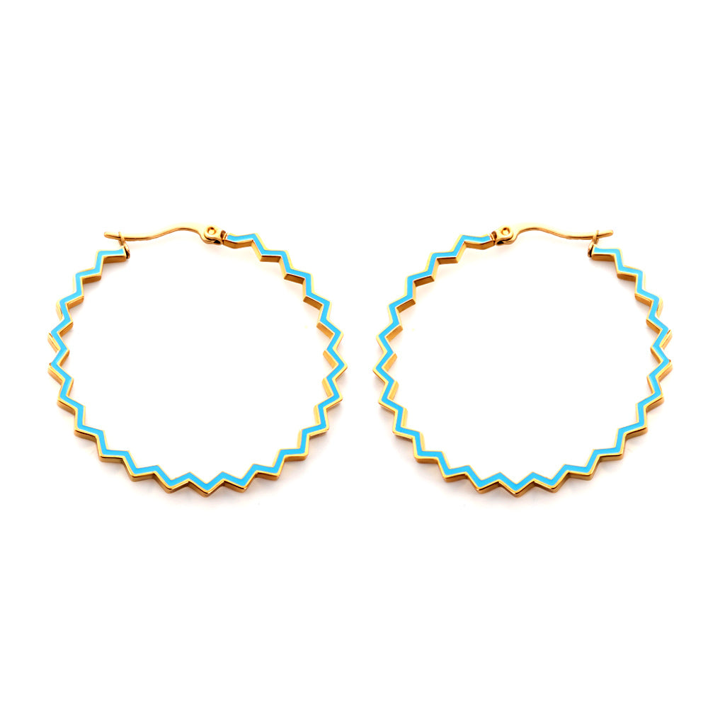 Stainless Steel Round Blue Hoop Earrings