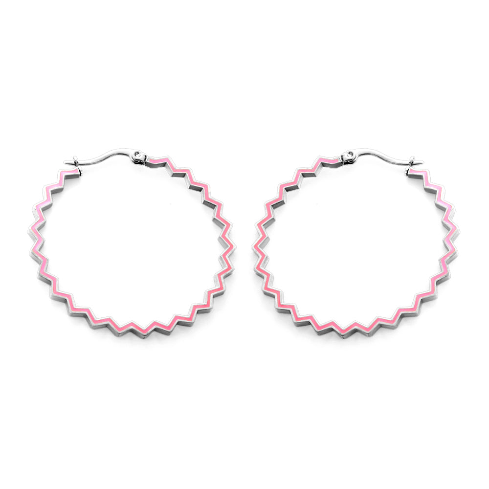 Stainless Steel Round Pink Hoop Earrings