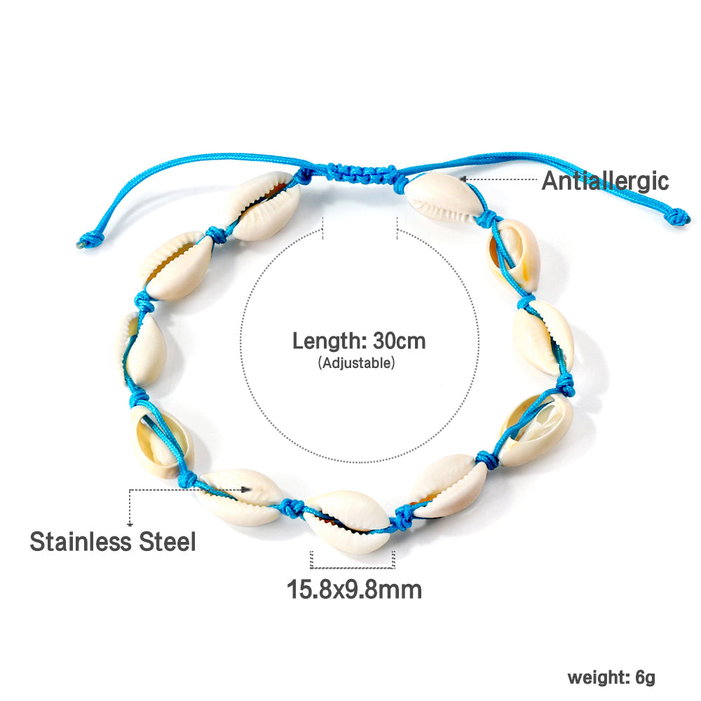 11 shells accessories blue soft bracelet 30cm steel color