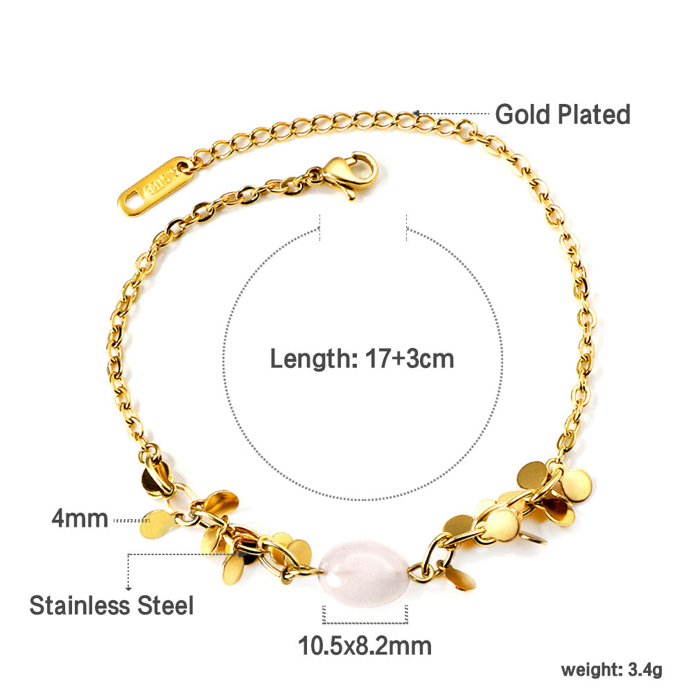White Beads & Blue Beads Soft Bracelet 17+3cm Gold Color