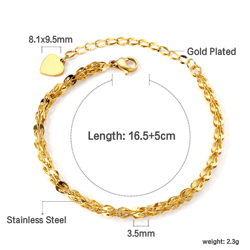 Matching Chain Soft Bracelet 16.5+5cm Gold Color