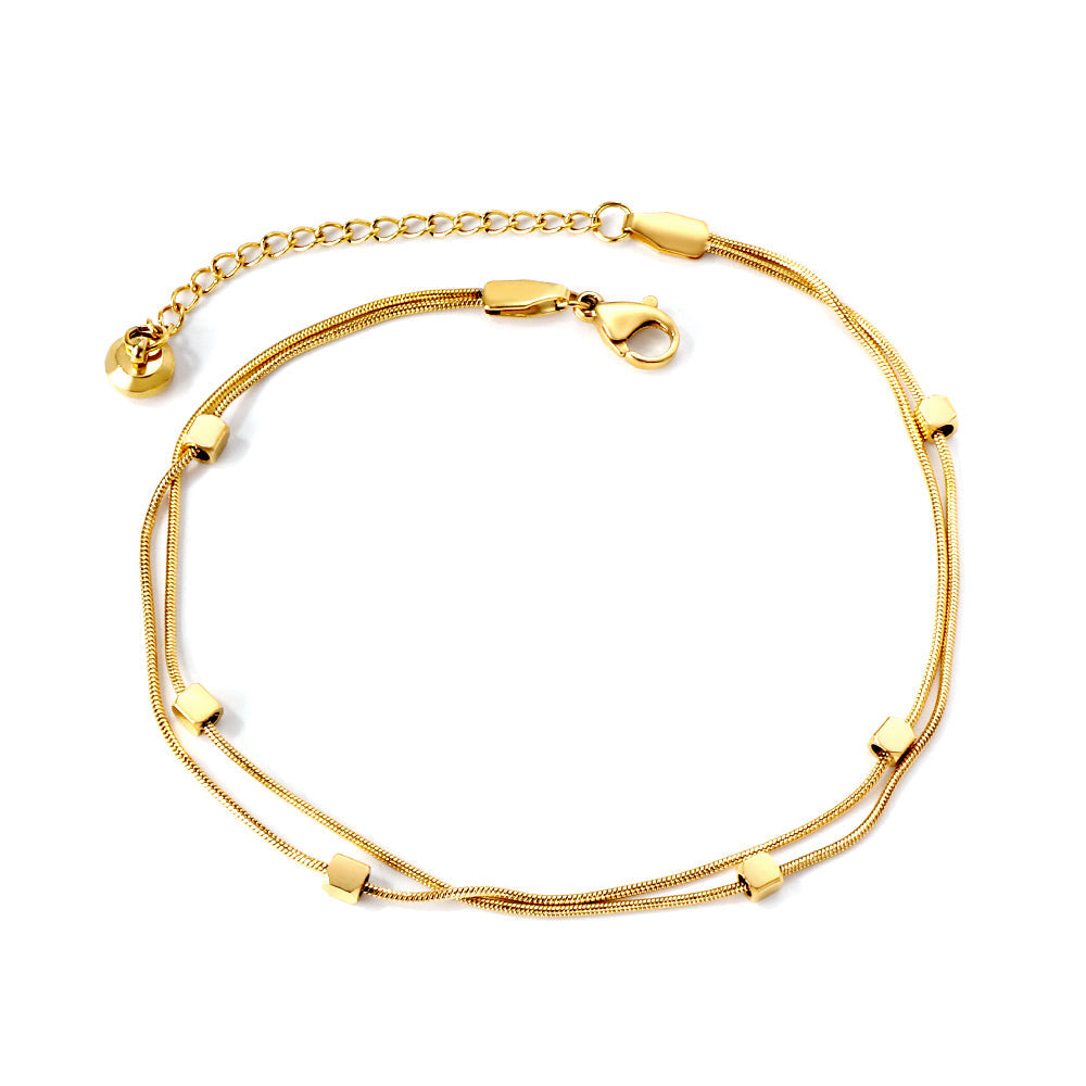 Gold 6 small square accessories soft double anklet 21 +5cm