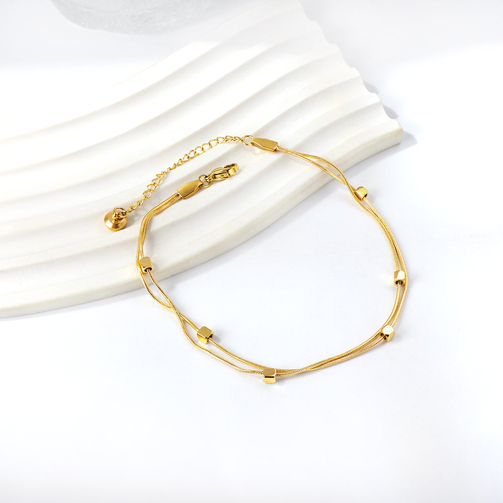Gold 6 small square accessories soft double anklet 21 +5cm