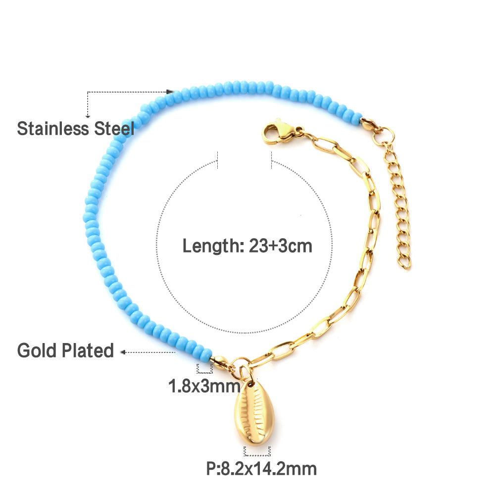 Fashion Half Blue Beads + Chain With Lobster Clasp Anklet