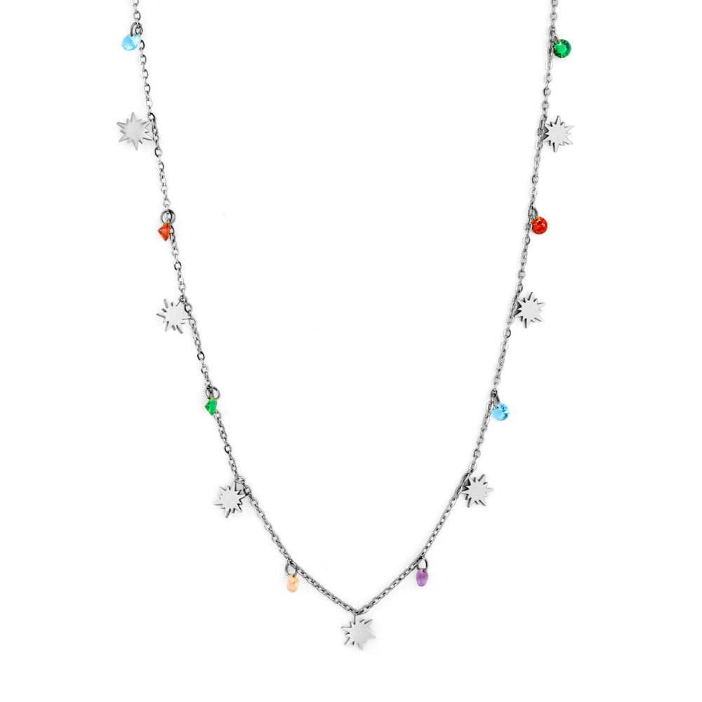 7 Lucky Star Accessories + 8 Mixed Color Diamonds Necklace