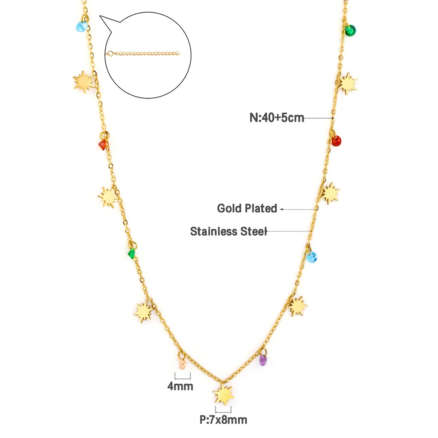 7 Lucky Star Accessories + 8 Mixed Color Diamonds Necklace