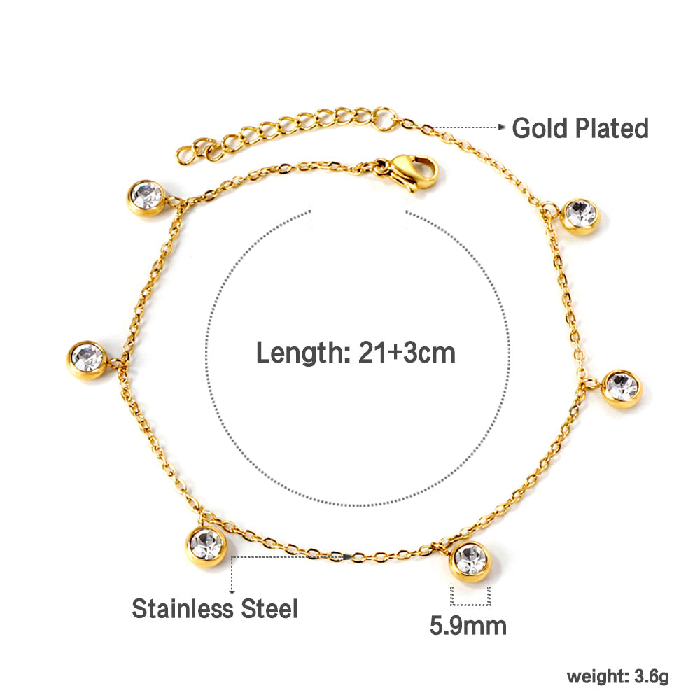 6 white diamond accessories pendant anklet 21 + 3cm gold
