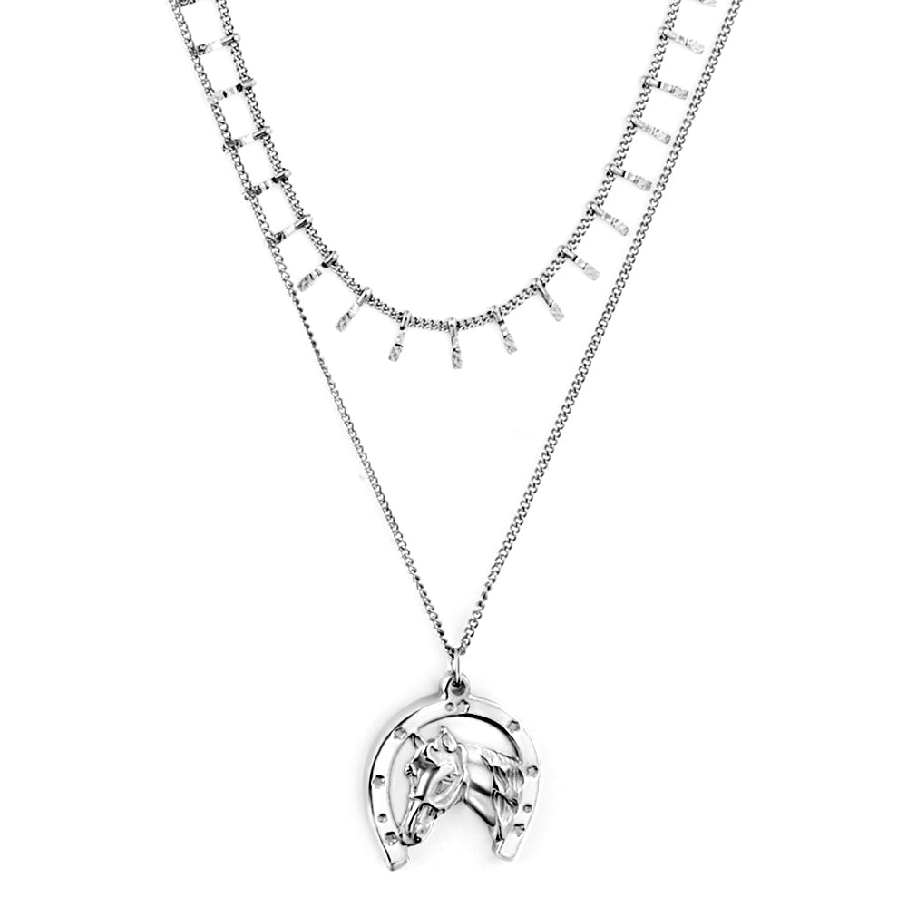 Half Round Horse Head Accessory + Chain Double Chain Necklace