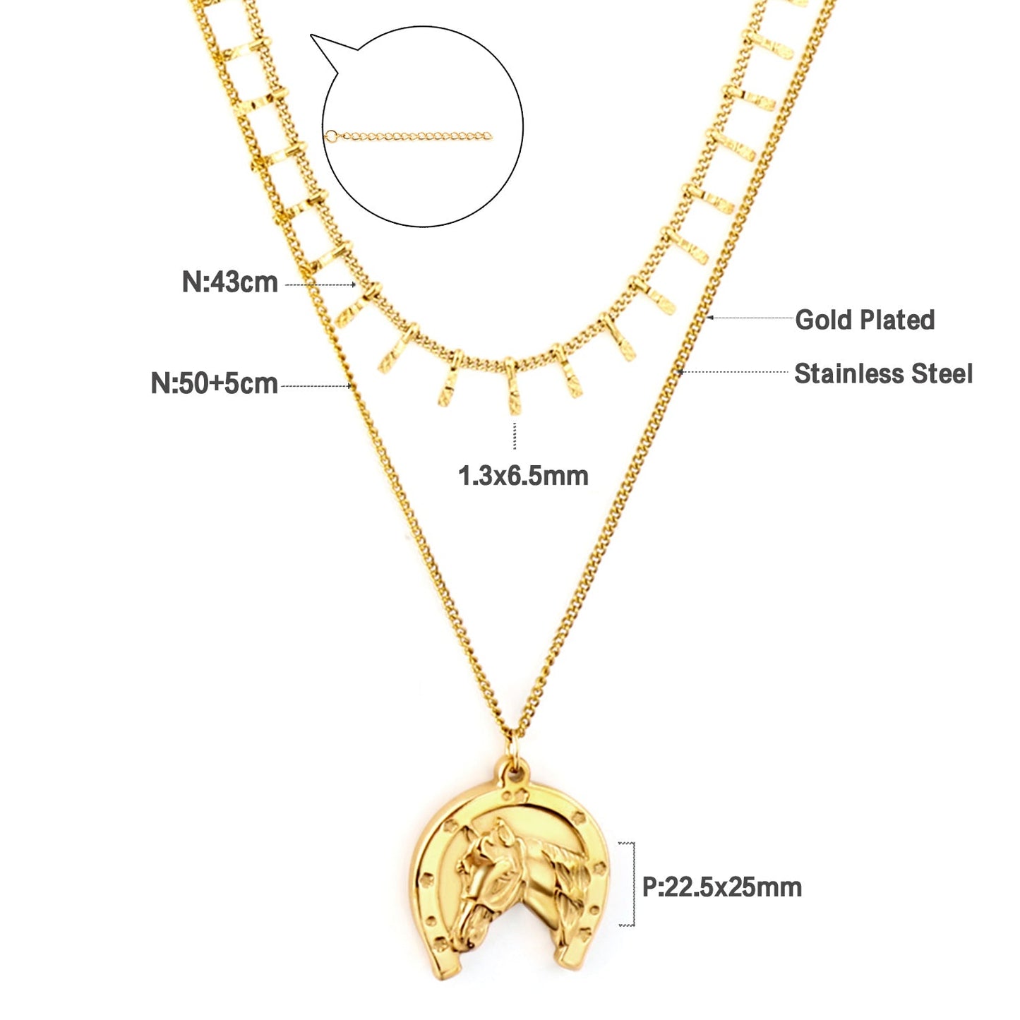 Half Round Horse Head Accessory + Chain Double Chain Necklace