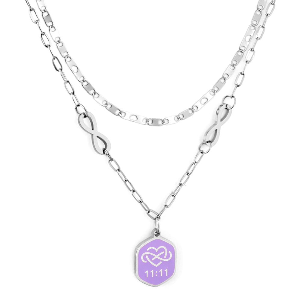Purple Hexagon with Heart + Double 11 + Double 8 Accessories + Chain Double Chain Necklace