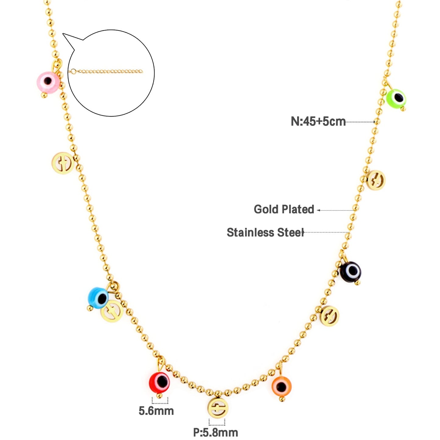 5 Circle Cross Accessories + 6 Mixed Color Eyeballs Necklace
