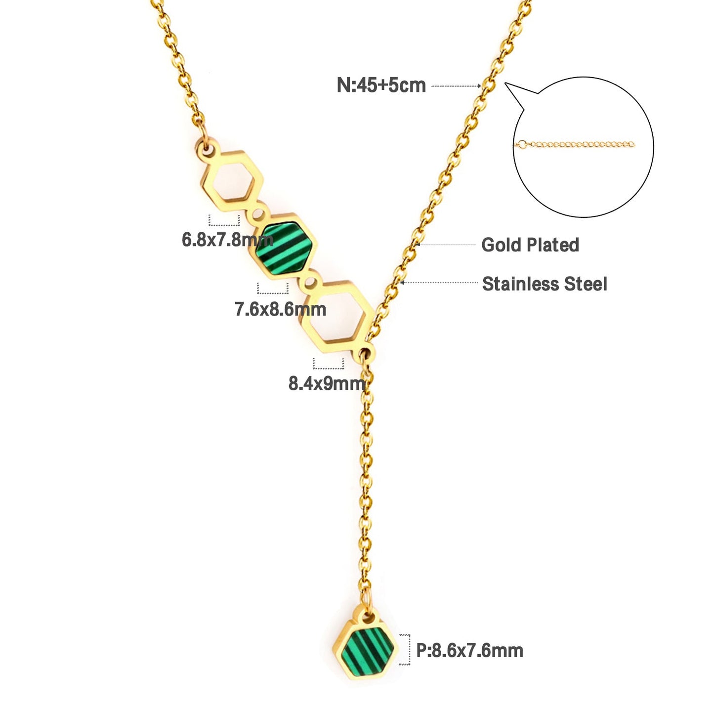 4 Large and Small Hexagons With Green Drip Oil Accessories Necklace