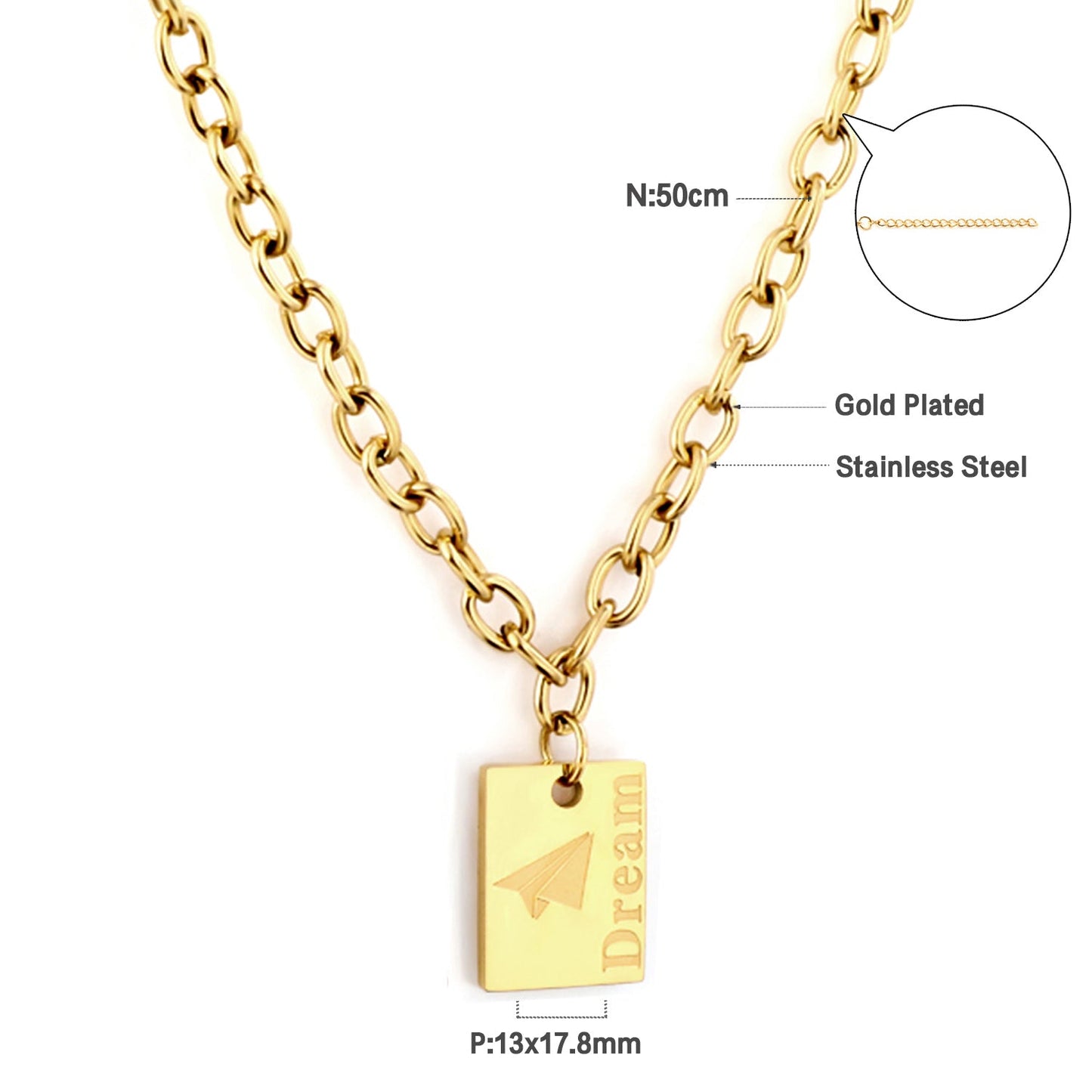 Rectangle With Airplane Pattern Accessory Necklace