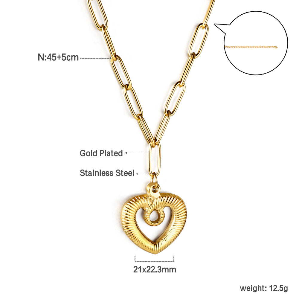 Heart Cutout Pendant Necklace 45+5cm Golden