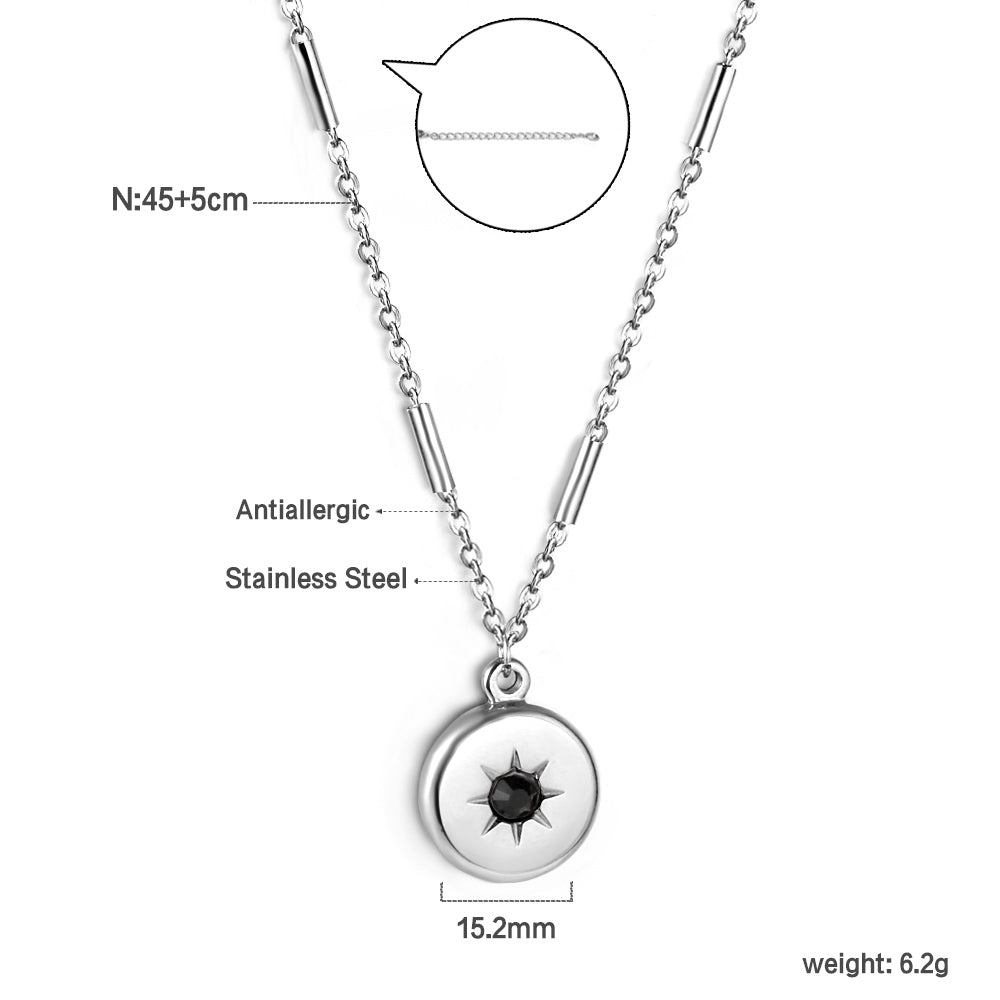 Gold coloured round pendant with black diamonds necklace 45+5cm