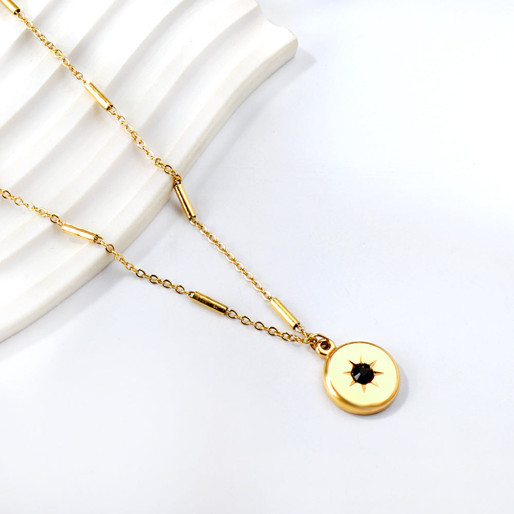 Round Pendant with Black Diamond Necklace 45+5cm