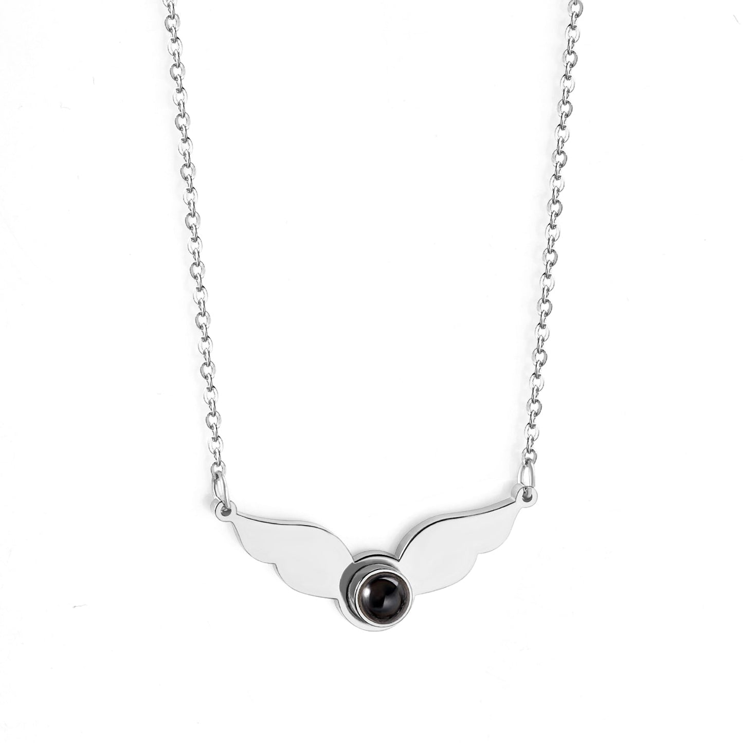 Necklace with a black circle in the center of the wings