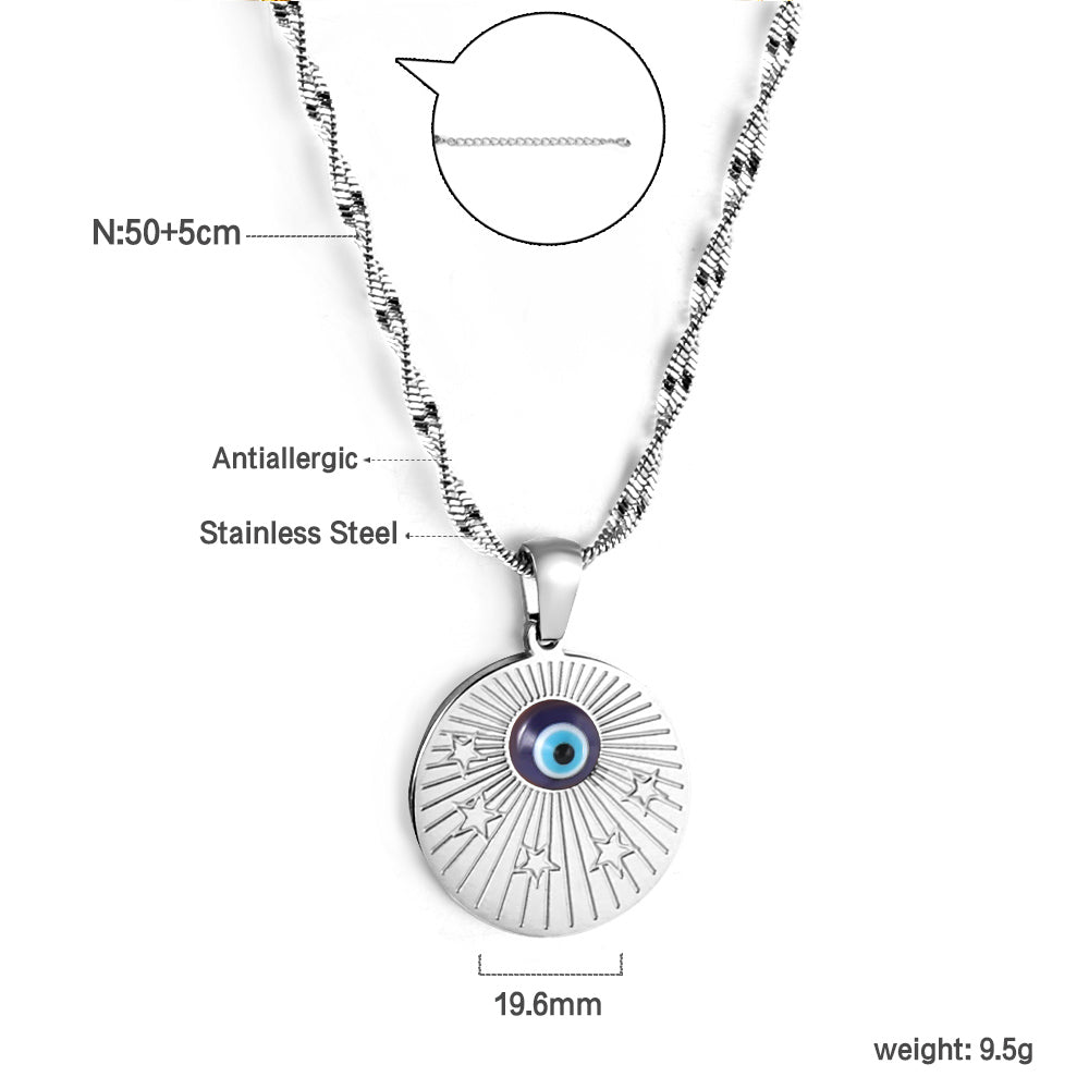Round Pendant with Blue Cat Eye Necklace 50+5cm