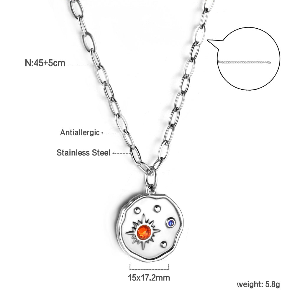 Irregular Round Pendant with Mixed Diamonds Necklace 45+5cm