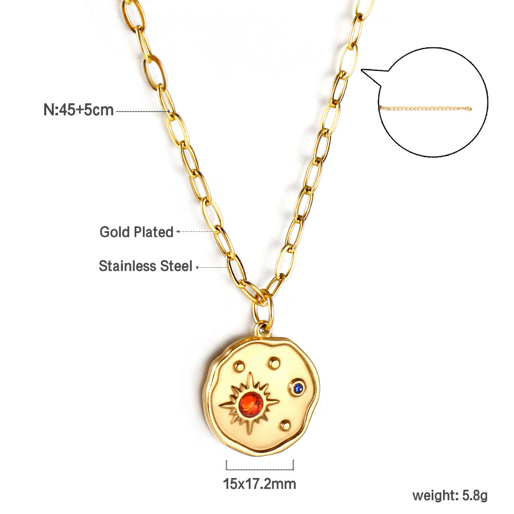 Irregular Round Pendant with Mixed Diamonds Necklace 45+5cm